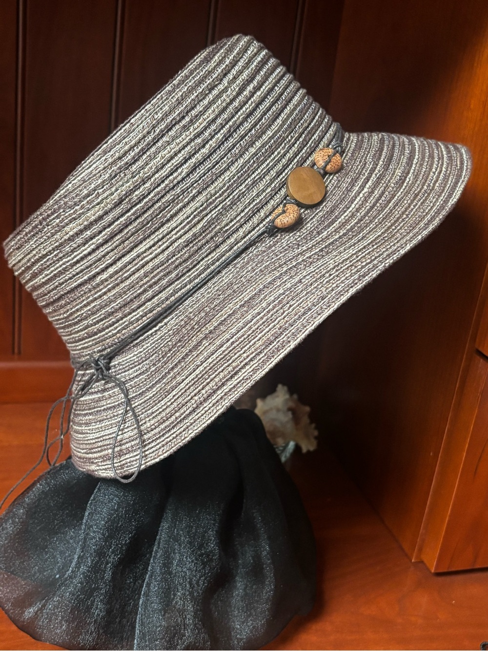 croft & barrow Brown Straw Sun Visor Hat with Bead Accent - Picture 2 of 11